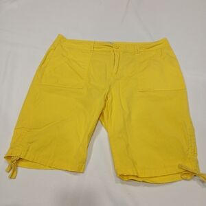 Caribbean Joe Womens 14 Bermuda Shorts Yellow Side-Tie Hem Slip Patch Pockets